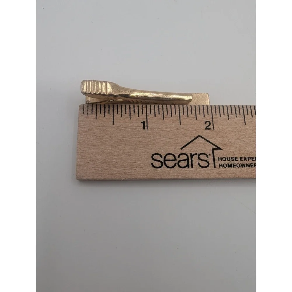 Vintage Anson Gold Tone Pinstripe Tie‎ Clip Etched Star Mid Century Formal Mens